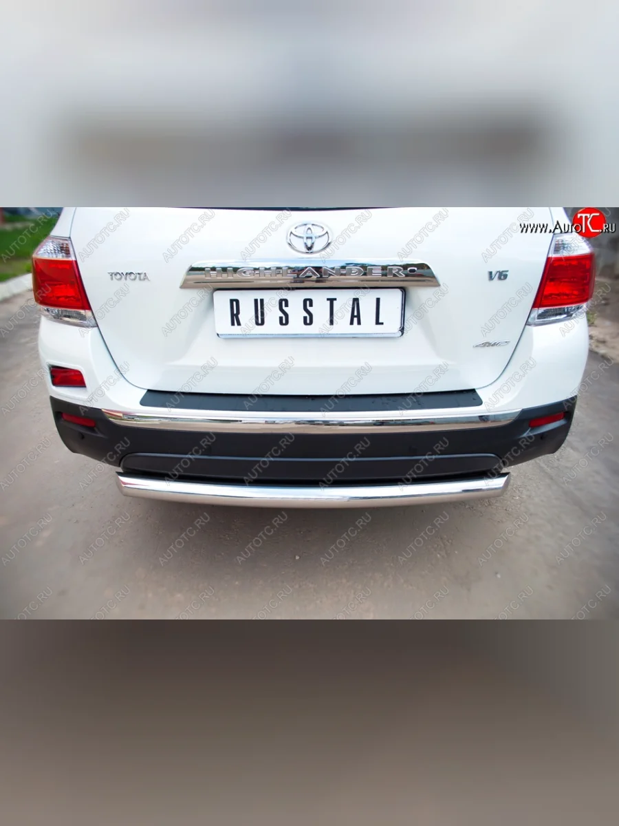 Защита заднего бампера (Ø76 мм, нержавейка) SLITKOFF Toyota Highlander XU40 рестайлинг (2010-2013)  с доставкой в г. Керчь