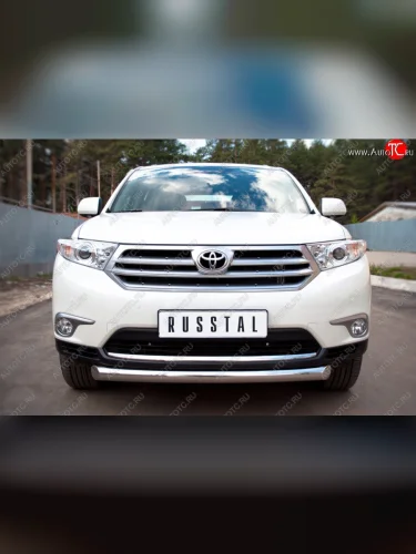 Защита переднего бампера (Ø76 мм, нержавейка) SLITKOFF Toyota Highlander  XU40 (2010-2013) рестайлинг