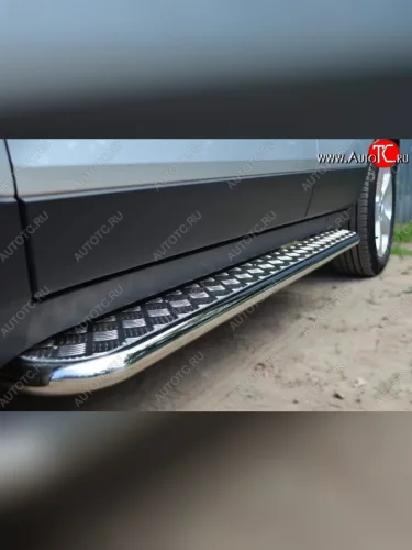 Широкая защита порогов с трубой диаметром 42 мм SLITKOFF Toyota Highlander  XU50 (2013-2017) дорестайлинг