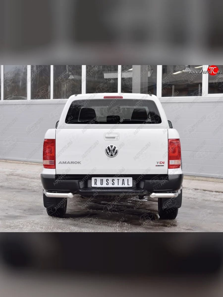 Защита заднего бампера (2 трубы Ø63 и 42 мм уголки, нержавейка) SLITKOFF Volkswagen Amarok рестайлинг (2016-2022)  в Воронеже Воронежской области