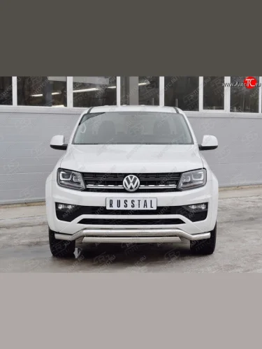 Защита переднего бампера (2 трубы Ø63 и 75х42 мм, нержавейка) Russtal Volkswagen Amarok рестайлинг (2016-2022)