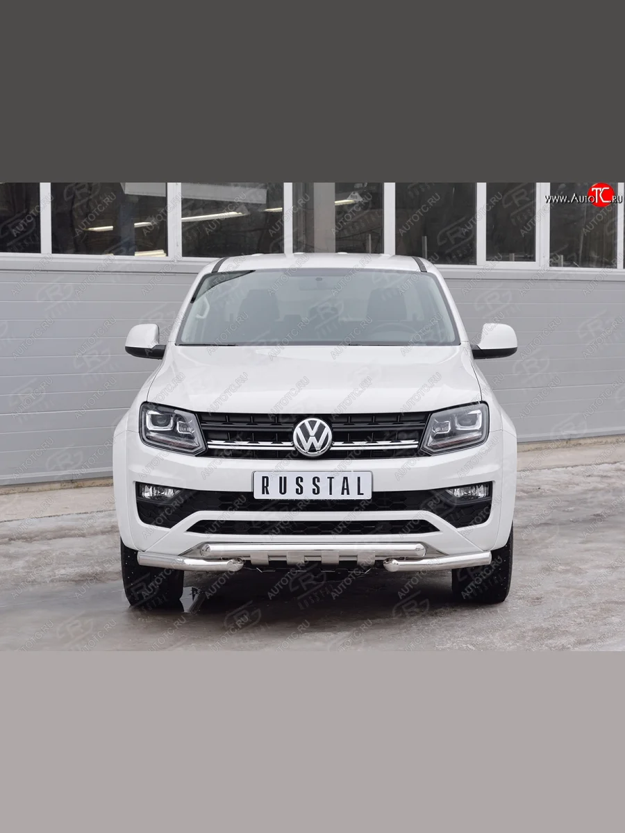 Защита переднего бампера (2 трубы Ø63 мм с зубами, нержавейка) SLITKOFF  Volkswagen Amarok (2016-2022)  в Самаре Самарской области