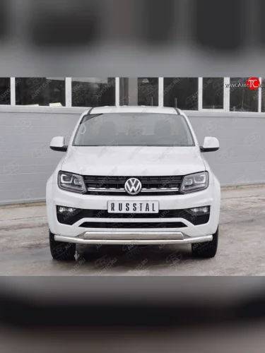 Защита переднего бампера (2 трубыØ63 и 75х42 мм, нержавейка) Russtal Volkswagen Amarok рестайлинг (2016-2022)
