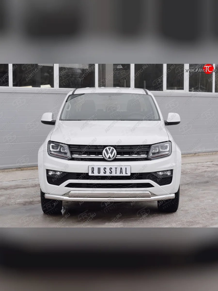 Защита переднего бампера (2 трубыØ63 и 75х42 мм, нержавейка) Russtal Volkswagen Amarok рестайлинг (2016-2022)  в Керчи Республика Крым