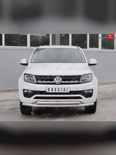 Защита переднего бампера (2 трубыØ63 мм, нержавейка) SLITKOFF Volkswagen Amarok (2016-2022) рестайлинг