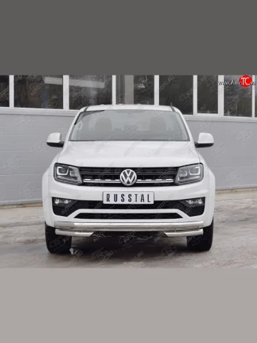 Защита переднего бампера (Ø63 мм с углами, нержавейка) SLITKOFF Volkswagen Amarok (2016-2022) рестайлинг
