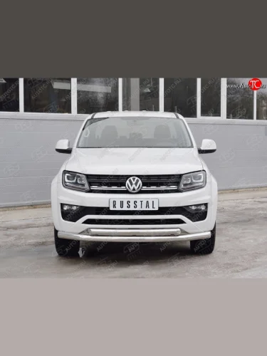 Защита переднего бампера (2 трубыØ76 и 63 мм, нержавейка) SLITKOFF Volkswagen Amarok (2016-2022) рестайлинг