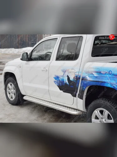 Порожки для ног (труба Ø63) SLITKOFF (лист - нержавейка, профиль - нержавейка) Volkswagen Amarok (2016-2022) рестайлинг