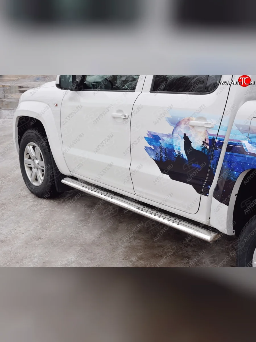 Защита порогов из овальной трубы диаметром 120x60 мм с проступью Russtal Volkswagen Amarok рестайлинг (2016-2022)  в Самаре Самарской области