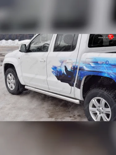 Защита порогов из круглой трубы диаметром 76 мм SLITKOFF Volkswagen Amarok (2016-2022) рестайлинг