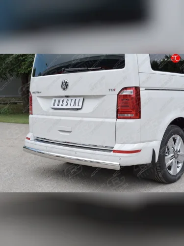 Защита заднего бампера (Ø75x42 мм, нержавейка, длинная база) Russtal Volkswagen Multivan T6 дорестайлинг (2016-2019)