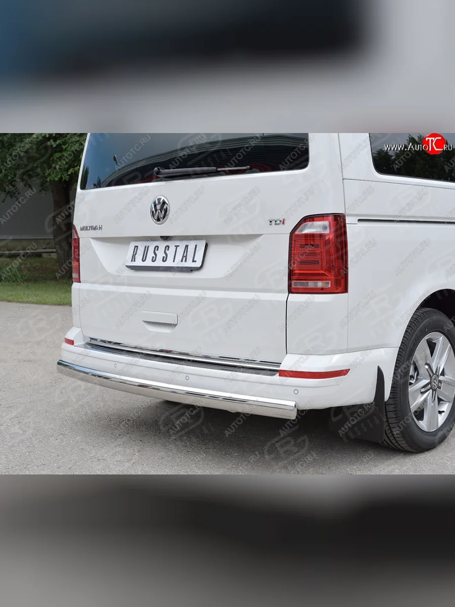 Защита заднего бампера (Ø75x42 мм, нержавейка, длинная база) Russtal Volkswagen Multivan T6 дорестайлинг (2016-2019)  в Керчи Республика Крым