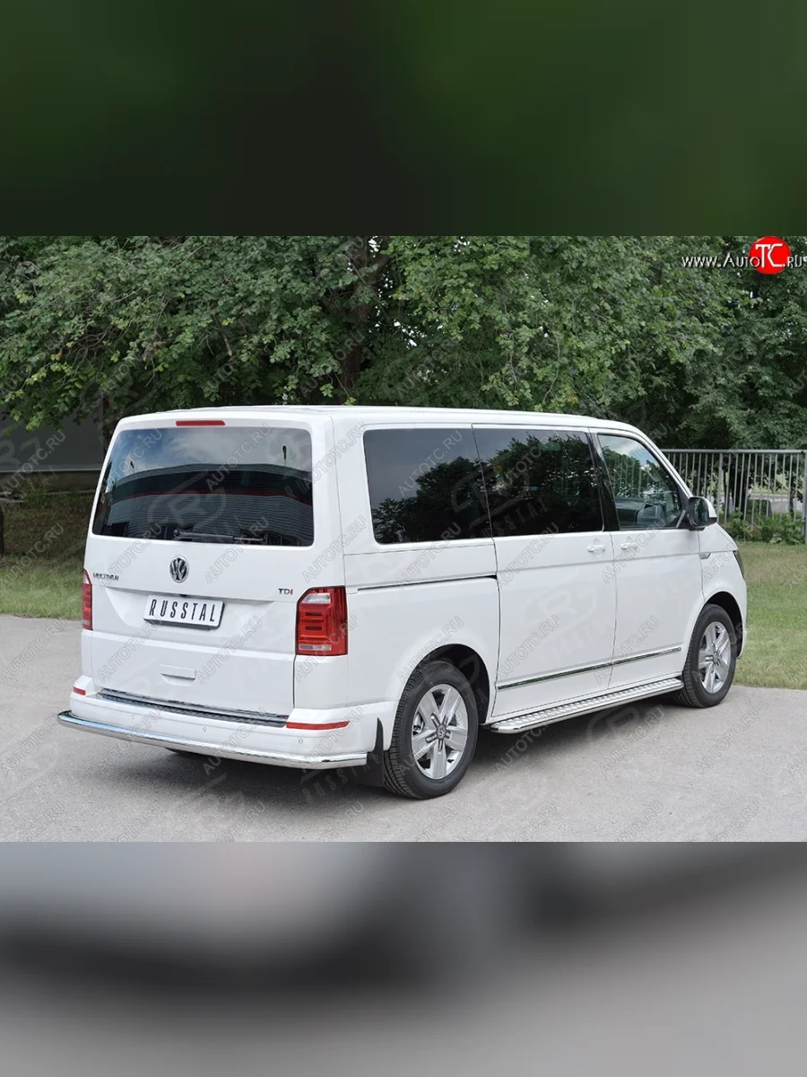 Защита заднего бампера (Ø63 мм секция, нержавейка, длинная база) SLITKOFF Volkswagen Multivan T6 дорестайлинг (2016-2019)  в Керчи Республика Крым