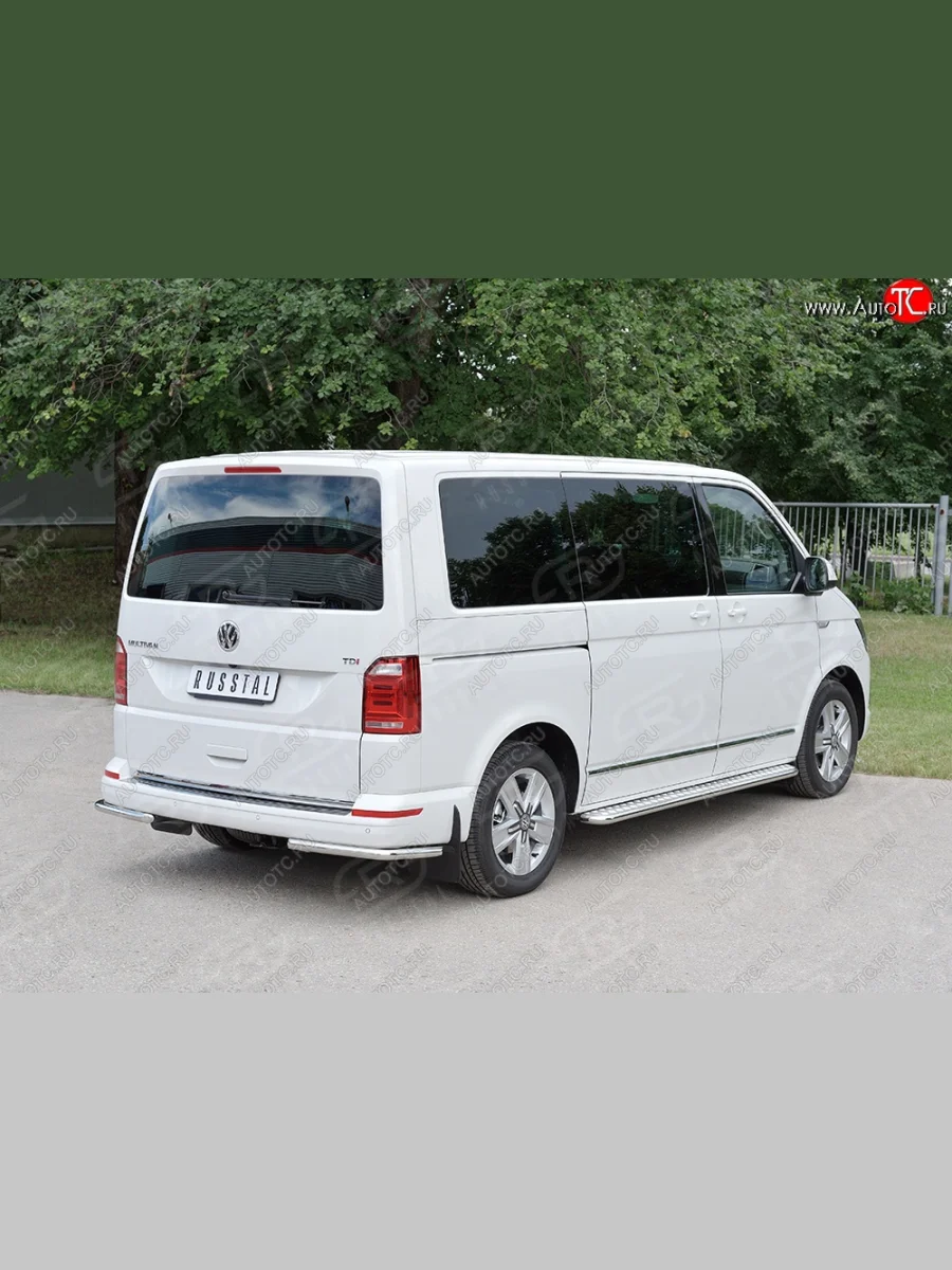 Защита заднего бампера (Ø42 мм, нержавейка, уголки) SLITKOFF Volkswagen Multivan T6 дорестайлинг (2016-2019)  в Керчи Республика Крым