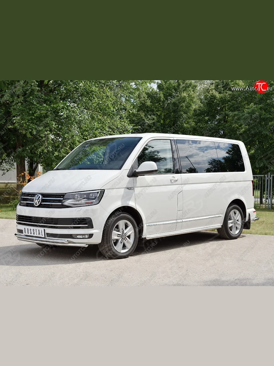 Защита переднего бампера (2 трубыØ42 мм, нержавейка) SLITKOFF Volkswagen Transporter T6 дорестайлинг (2015-2019)  в Перми Пермском крае