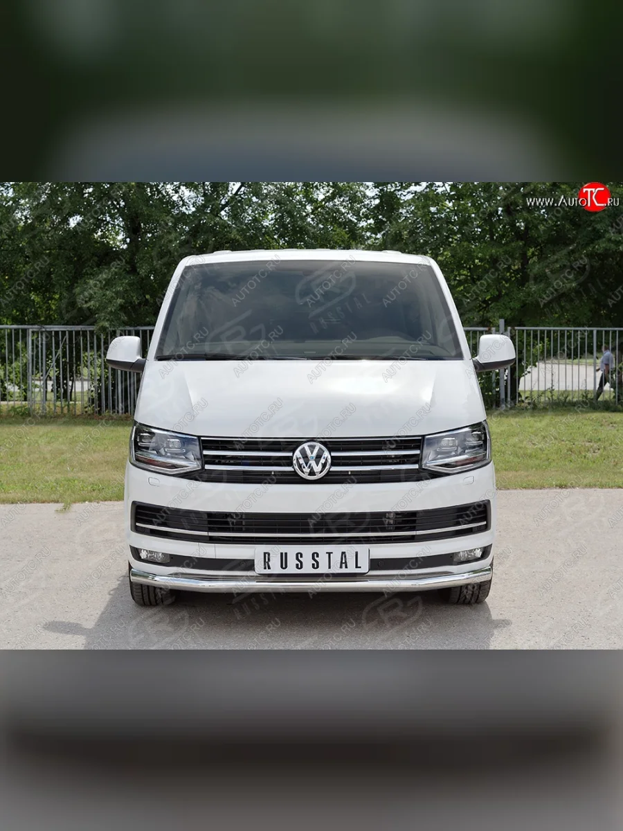 Защита переднего бампера (Ø63 мм, нержавейка) SLITKOFF Volkswagen Transporter T6 дорестайлинг (2015-2019)  в Керчи Республика Крым