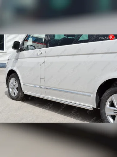 Защита порогов из круглой трубы диаметром 42 мм (длинная база) SLITKOFF (правая защита) Volkswagen Caravelle  T6 - Transporter  T6