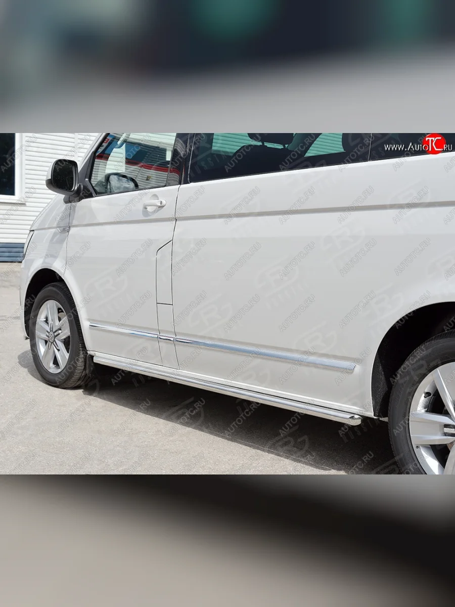 Защита порогов из круглой трубы диаметром 42 мм (длинная база) SLITKOFF (правая защита) Volkswagen Multivan T6 дорестайлинг (2016-2019)  в Перми Пермском крае