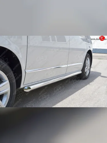 Защита порогов (левая сторона, длинная база, труба, d63 мм) SLITKOFF (Скос на торцах 45°) Volkswagen Caravelle  T6 - Transporter  T6