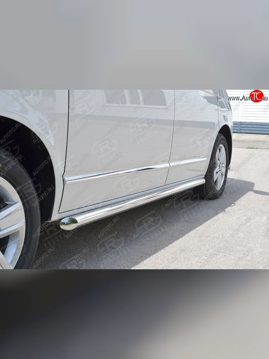 Защита порогов (левая сторона, длинная база, труба, d63 мм) SLITKOFF Volkswagen Caravelle T6 дорестайлинг (2015-2019) (Скос на торцах 45°)  в Самаре Самарской области