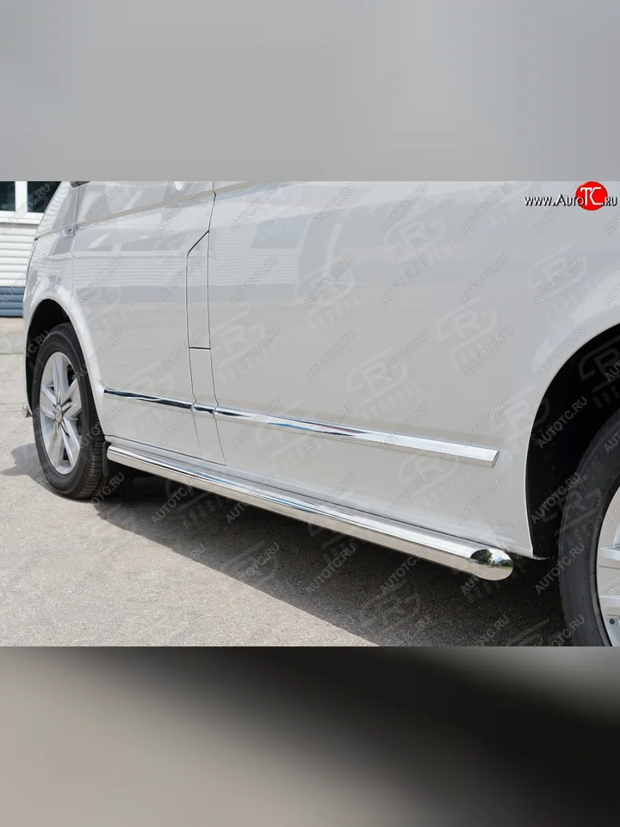 Защита порогов из круглой трубы диаметром 63 мм (длинная база) SLITKOFF (правая защита) Volkswagen Caravelle T6 дорестайлинг (2015-2019)  в Самаре Самарской области