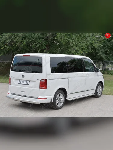Защита заднего бампера (Ø75x42 мм, нержавейка, короткая база) Russtal Volkswagen Multivan T6 дорестайлинг (2016-2019)