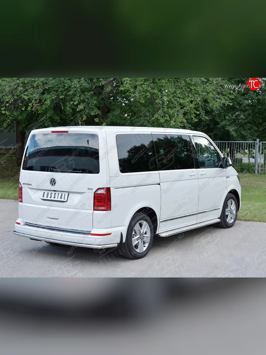 Защита заднего бампера (Ø42 мм, нержавейка, короткая база) SLITKOFF Volkswagen Multivan T6 дорестайлинг (2016-2019)  в Керчи Республика Крым