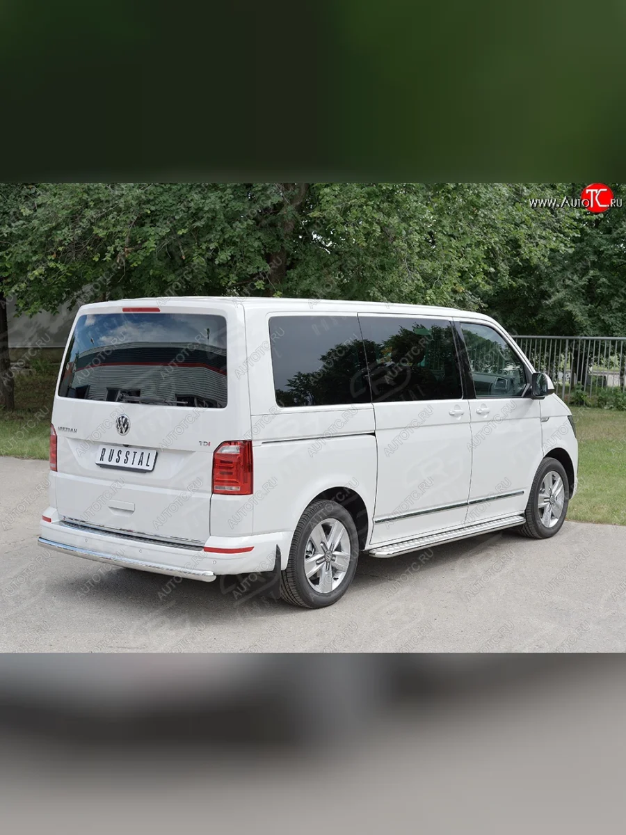 Защита заднего бампера (Ø63 мм, нержавейка, короткая база) SLITKOFF Volkswagen Transporter T6 дорестайлинг (2015-2019)  в Керчи Республика Крым