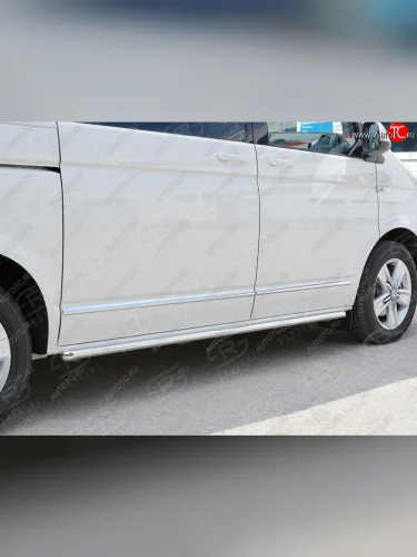 Защита порогов из круглой трубы диаметром 42 мм (короткая база) SLITKOFF (левая защита) Volkswagen Multivan  T6 - Transporter  T6