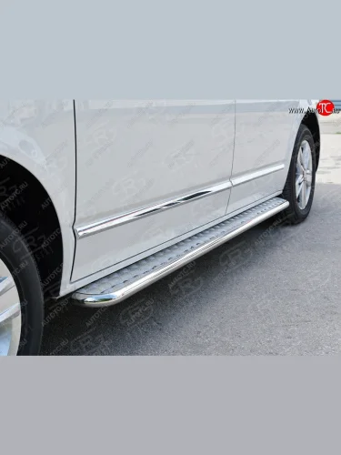 Широкая защита порогов с трубой диаметром 42 мм (короткая база) SLITKOFF (левая защита) Volkswagen Multivan  T6 - Transporter  T6