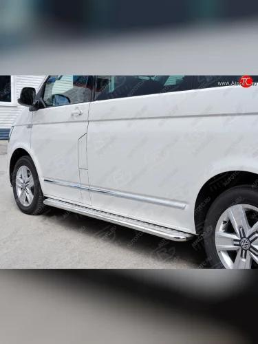 Широкая защита порогов с трубой диаметром 42 мм (короткая база) SLITKOFF (правая защита) Volkswagen Multivan  T6 - Transporter  T6