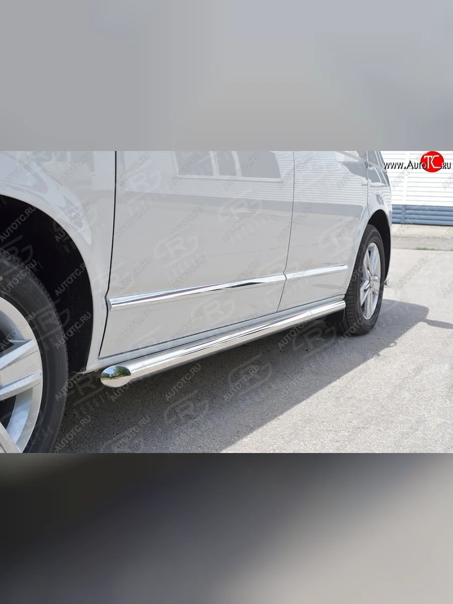 Защита порогов из круглой трубы диаметром 63 мм (короткая база) SLITKOFF (левая защита) Volkswagen Transporter T6 дорестайлинг (2015-2019)  в Воронеже Воронежской области