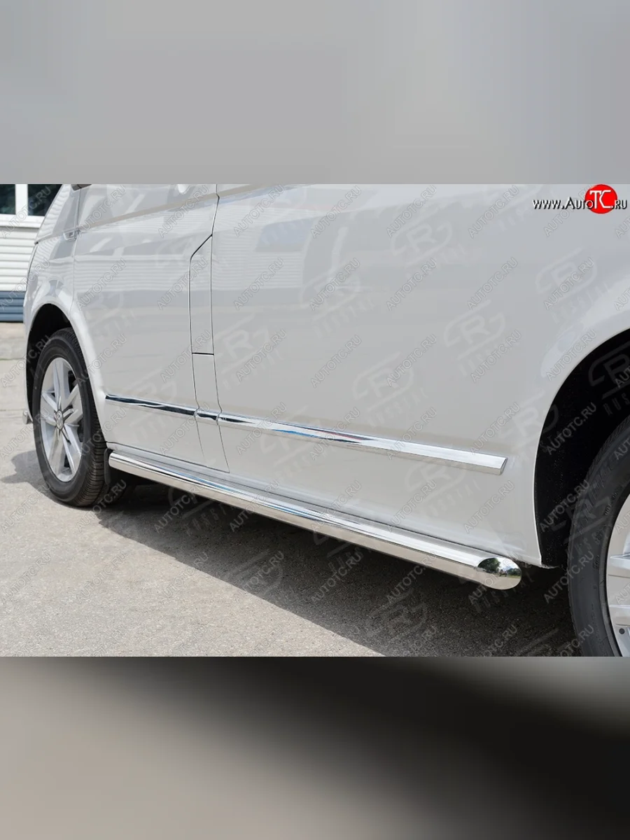 Защита порогов из круглой трубы диаметром 63 мм (короткая база) SLITKOFF (правая защита) Volkswagen Multivan T6 дорестайлинг (2016-2019)  в Керчи Республика Крым