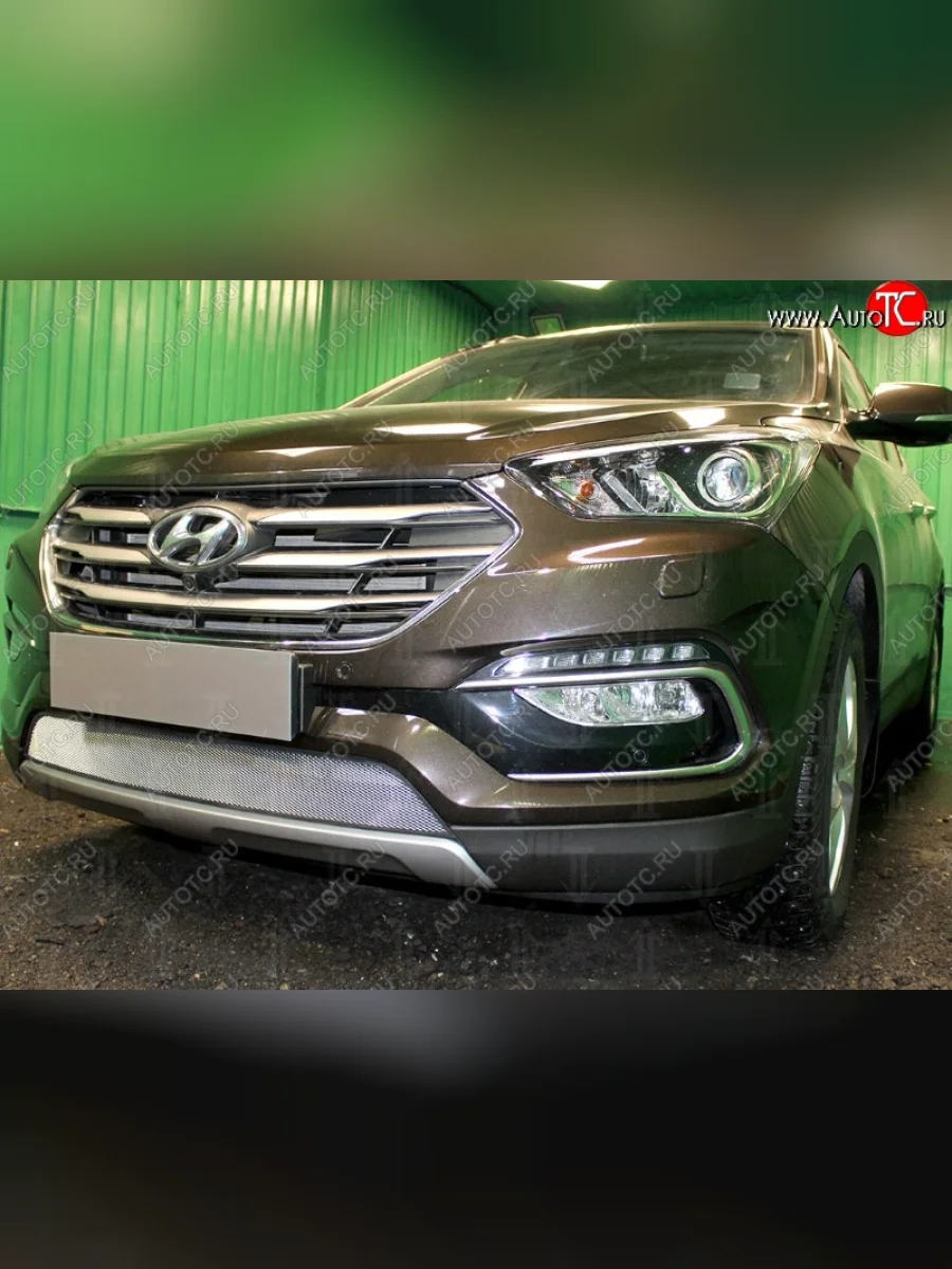 Защитная сетка на бампер (рестайлинг) Russtal (хром) Hyundai Santa Fe DM дорестайлинг (2012-2016)  в Керчи Республика Крым