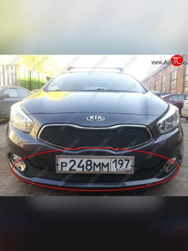 Нижняя защитная сетка на бампер Russtal (черная) KIA Ceed 1 ED рестайлинг, хэтчбэк 5 дв. (2010-2012)