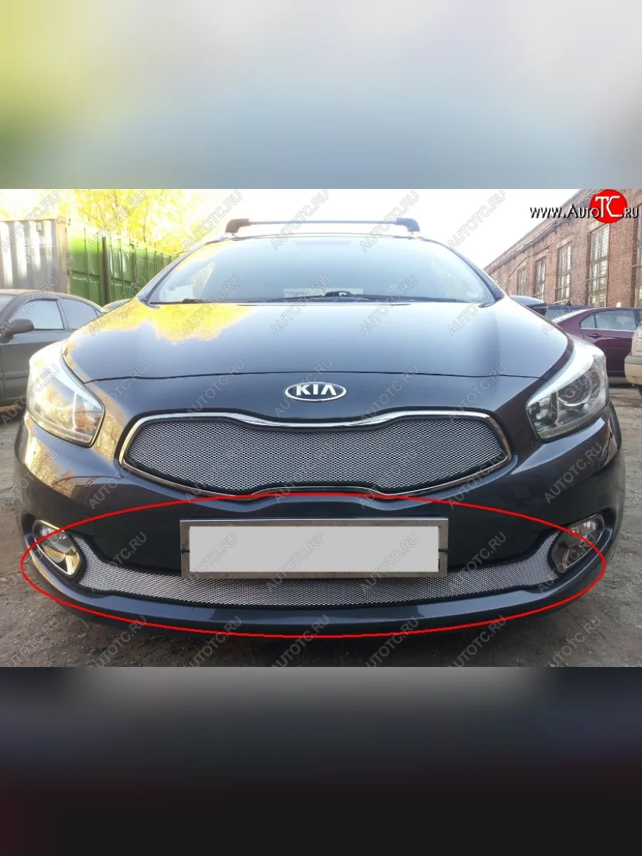 Нижняя защитная сетка на бампер Russtal (хром) KIA Ceed 1 ED рестайлинг, хэтчбэк 5 дв. (2010-2012)  в Керчи Республика Крым