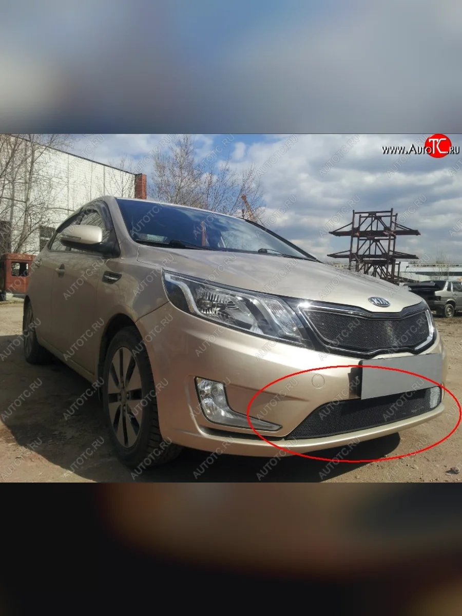 Нижняя защитная сетка на бампер Russtal (черная) KIA Rio 3 QB дорестайлинг седан (2011-2015)  в Керчи Республика Крым