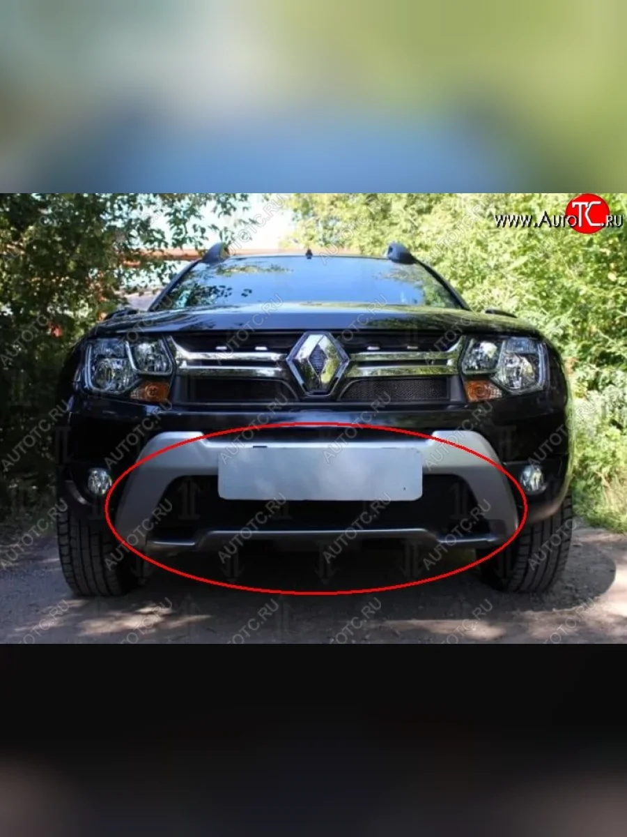 Нижняя защитная сетка на бампер Russtal (черная) Renault Duster HS рестайлинг (2015-2021)  в Самаре Самарской области