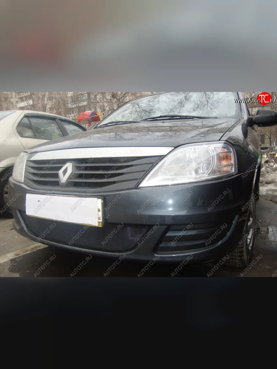 Защитная сетка на бампер Russtal (черная) Renault Logan 1 дорестайлинг (2004-2010)  в Керчи Республика Крым