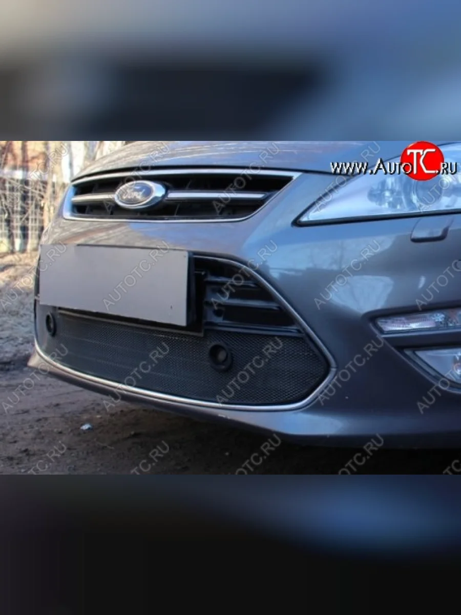 Защитная сетка на бампер (с парктрониками) Russtal (черная) Ford Mondeo Mk4,BD рестайлинг, седан (2010-2014)  в Керчи Республика Крым