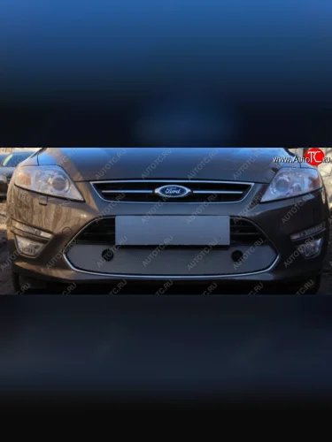Защитная сетка на бампер (с парктрониками) Russtal (хром) Ford Mondeo Mk4,BD рестайлинг, седан (2010-2014)