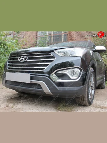Защитная сетка на бампер Russtal (черная) Hyundai Grand Santa Fe  1 DM (2013-2016) дорестайлинг