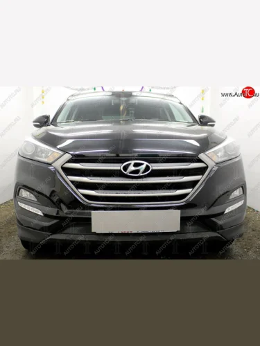 Защитная сетка на бампер Russtal (черная) Hyundai Tucson TL дорестайлинг (2015-2018)
