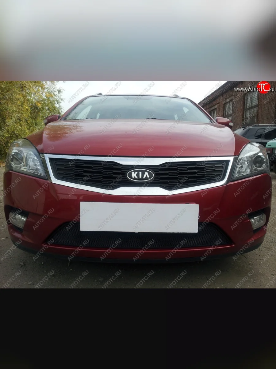 Защитная сетка на бампер Russtal (черная) KIA Ceed 1 ED рестайлинг, хэтчбэк 5 дв. (2010-2012)  с доставкой в г. Керчь