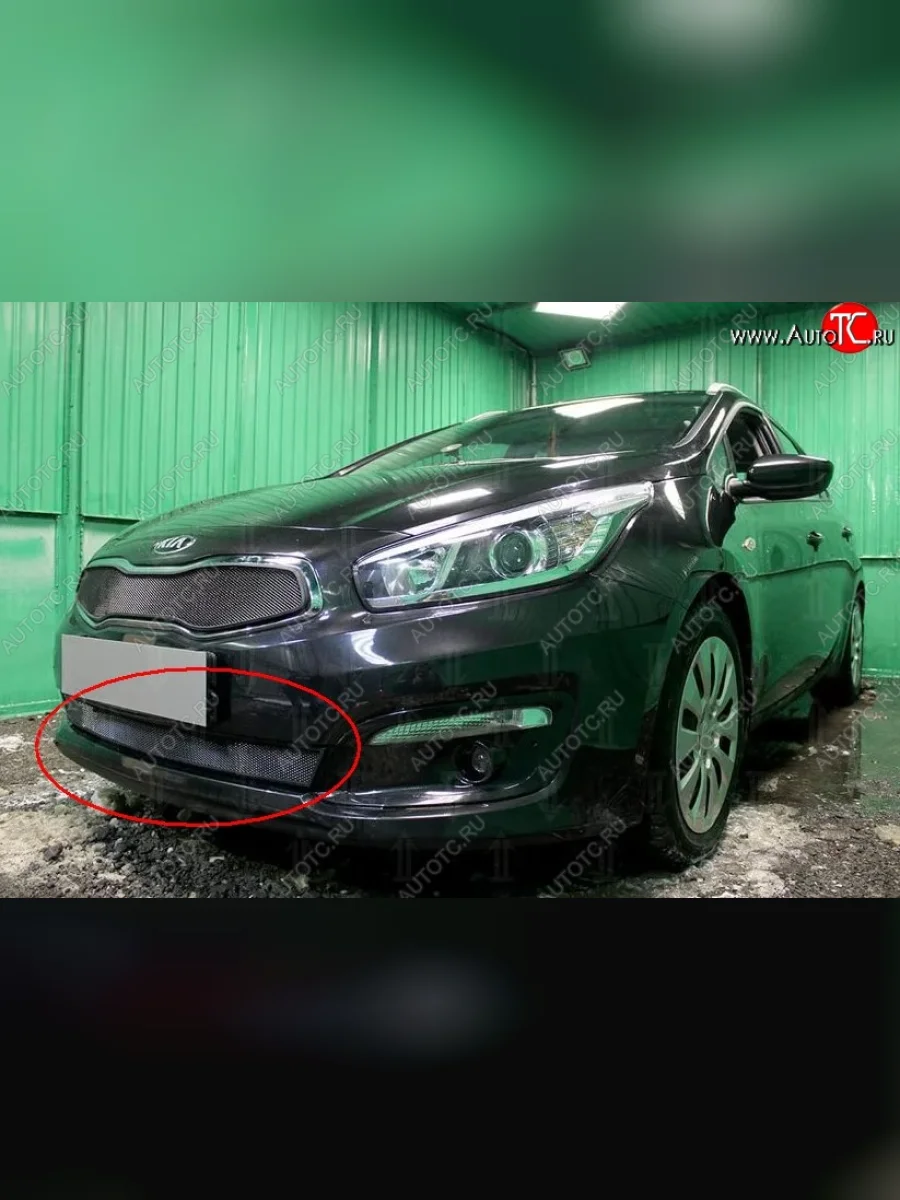 Нижняя защитная сетка на бампер (рестайлинг) Russtal (черная) KIA Ceed 1 ED рестайлинг, хэтчбэк 5 дв. (2010-2012)  в Керчи Республика Крым