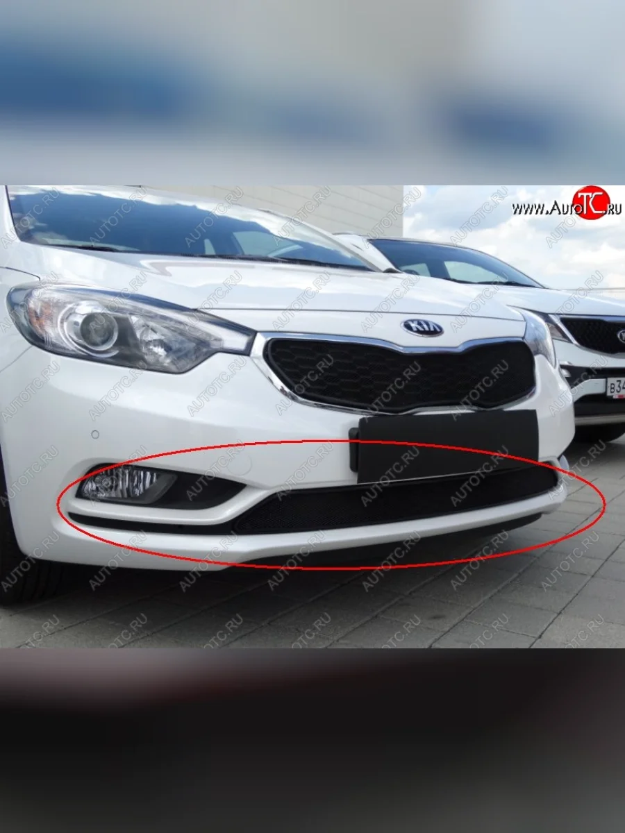 Нижняя защитная сетка на бампер Russtal (черная) KIA Cerato 3 YD дорестайлинг седан (2013-2016)  в Керчи Республика Крым