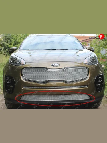 Нижняя защитная сетка на бампер Russtal (хром) KIA Sportage  4 QL (2016-2018) дорестайлинг