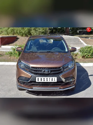 Защита переднего бампера (2 трубыØ42 мм, нержавейка) SLITKOFF Лада ВАЗ XRAY (2016-2022)