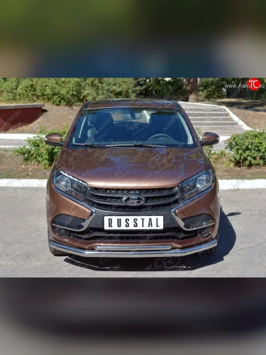 Защита переднего бампера (2 трубыØ63 и 42 мм, нержавейка) SLITKOFF Лада ВАЗ XRAY (2016-2022)