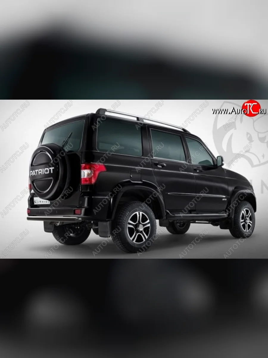 Защита заднего бампера (Ø76 мм, с полимерным покрытием) SLITKOFF Уаз Патриот 3163 5-дв. 1-ый рестайлинг (2014-2016) (черная)  в Самаре Самарской области